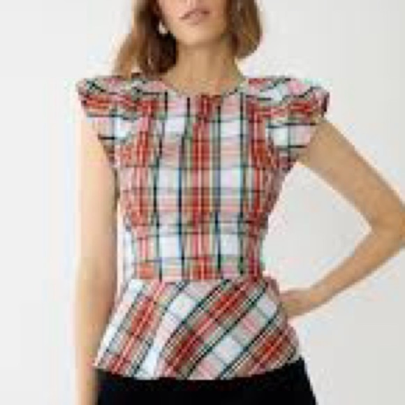J. Crew Cap-sleeve peplum top Snowy Stewart tartan plaid Size 10 women’s preppy - Picture 8 of 8